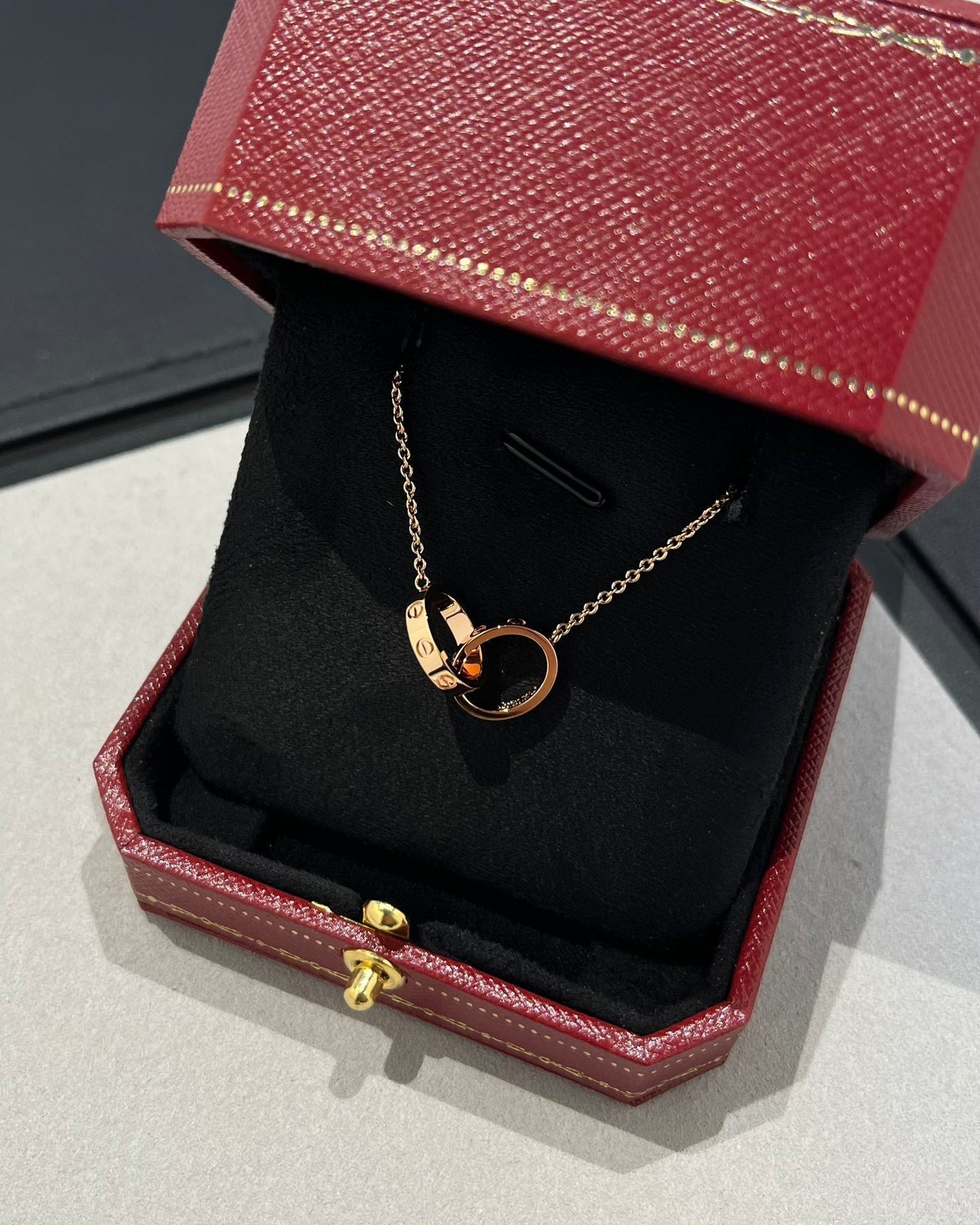 [Lucky Star]LOVE NECKLACE DOUBLE RING PINK GOLD