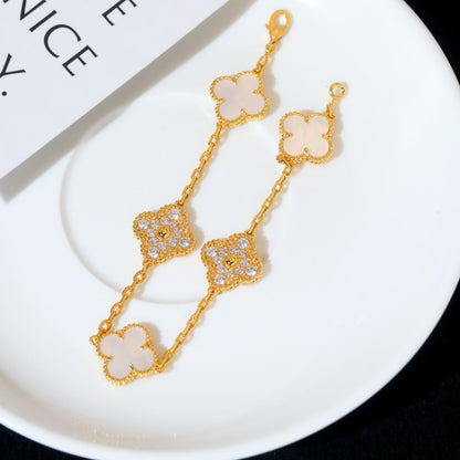 [Lucky Star]CLOVER BRACELET 5 MOTIF WHITE MOP DIAMOND