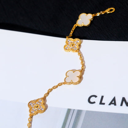 [Lucky Star]CLOVER BRACELET 5 MOTIF WHITE MOP DIAMOND