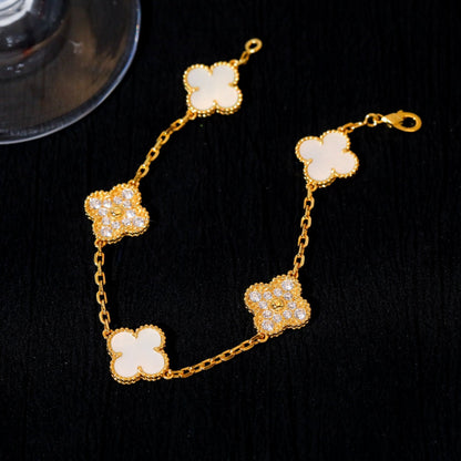 [Lucky Star]CLOVER BRACELET 5 MOTIF WHITE MOP DIAMOND