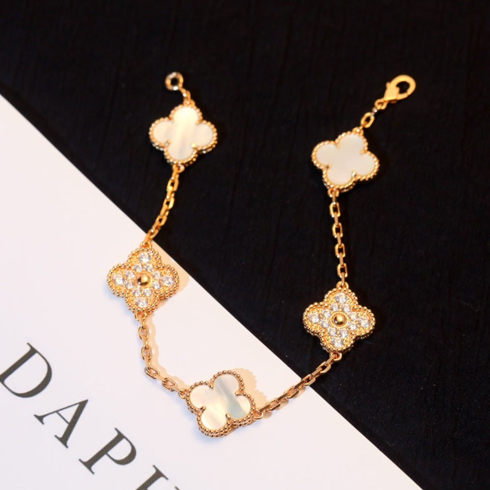 [Lucky Star]CLOVER BRACELET 5 MOTIF WHITE MOP DIAMOND