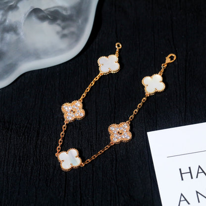 [Lucky Star]CLOVER BRACELET 5 MOTIF WHITE MOP DIAMOND