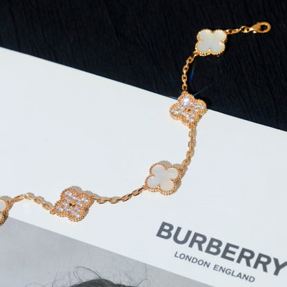 [Lucky Star]CLOVER BRACELET 5 MOTIF WHITE MOP DIAMOND
