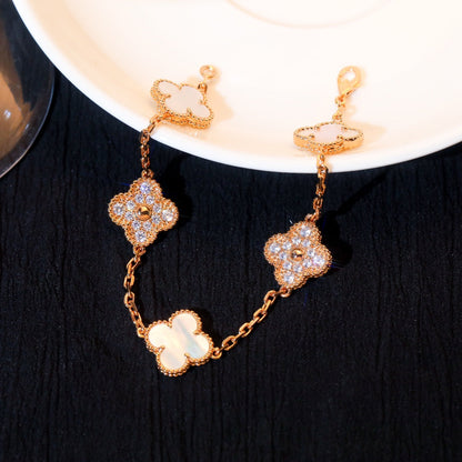 [Lucky Star]CLOVER BRACELET 5 MOTIF WHITE MOP DIAMOND