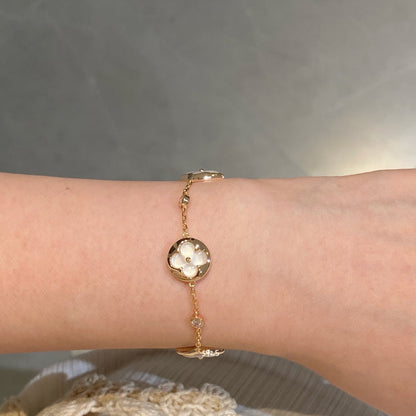 [Lucky Star]STAR AND SUN 4 MOTIF WHITE MOP PINK GOLD BRACELET