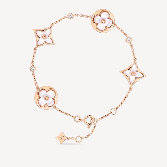 [Lucky Star]STAR AND SUN 4 MOTIF WHITE MOP PINK GOLD BRACELET