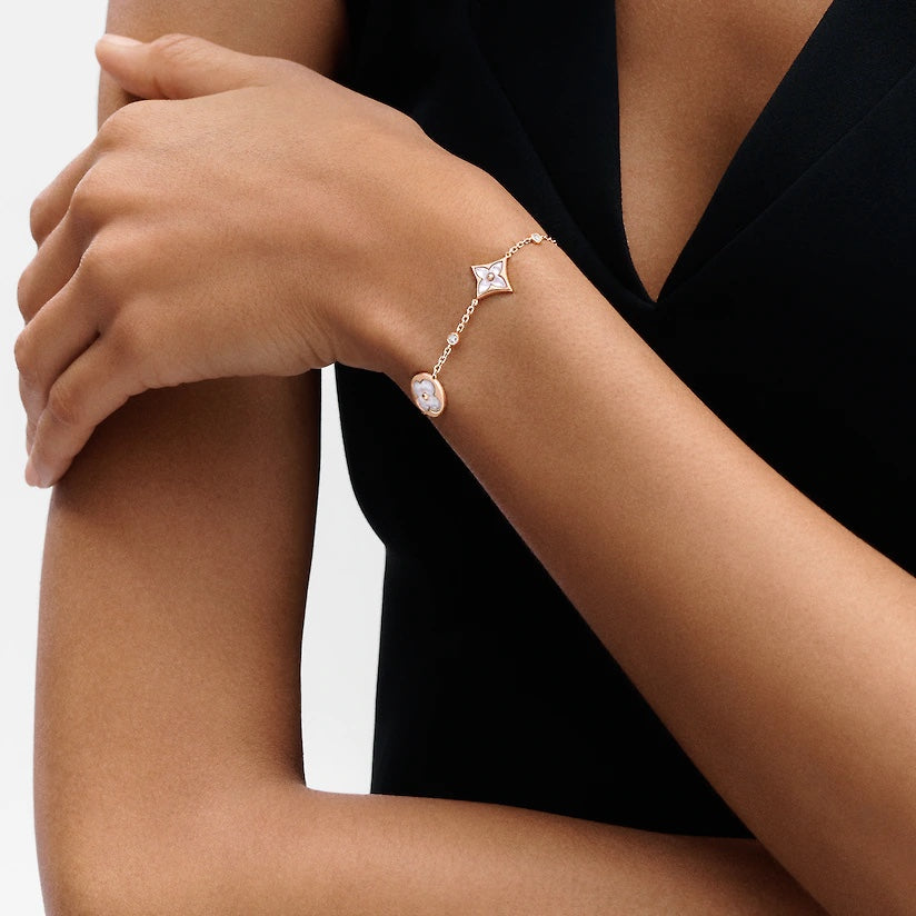 [Lucky Star]STAR AND SUN 4 MOTIF WHITE MOP PINK GOLD BRACELET