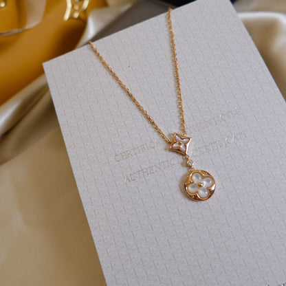 [Lucky Star]STAR AND SUN WHITE MOP 2 MOTIF PINK GOLD NECKLACE