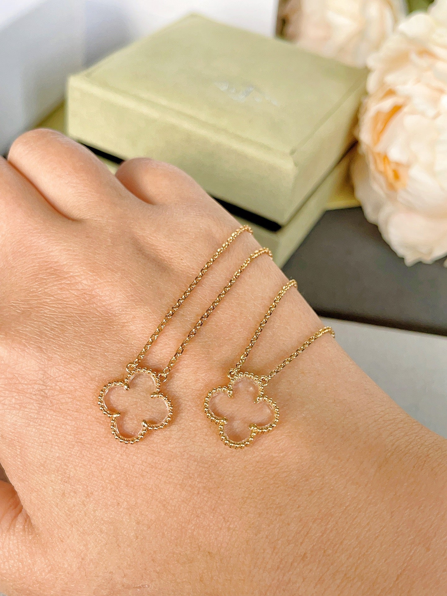[Lucky Star]CLOVER ROCK CRYSTAL ROSE GOLD NECKLACE