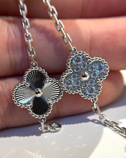 [Lucky Star]CLOVER 5 MOTIF SILVER DIAMOND BRACELET