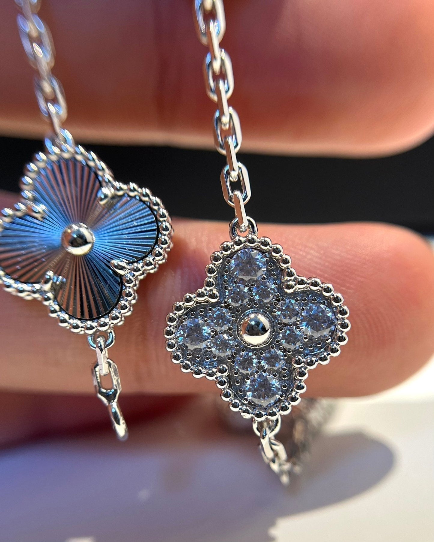 [Lucky Star]CLOVER 5 MOTIF SILVER DIAMOND BRACELET