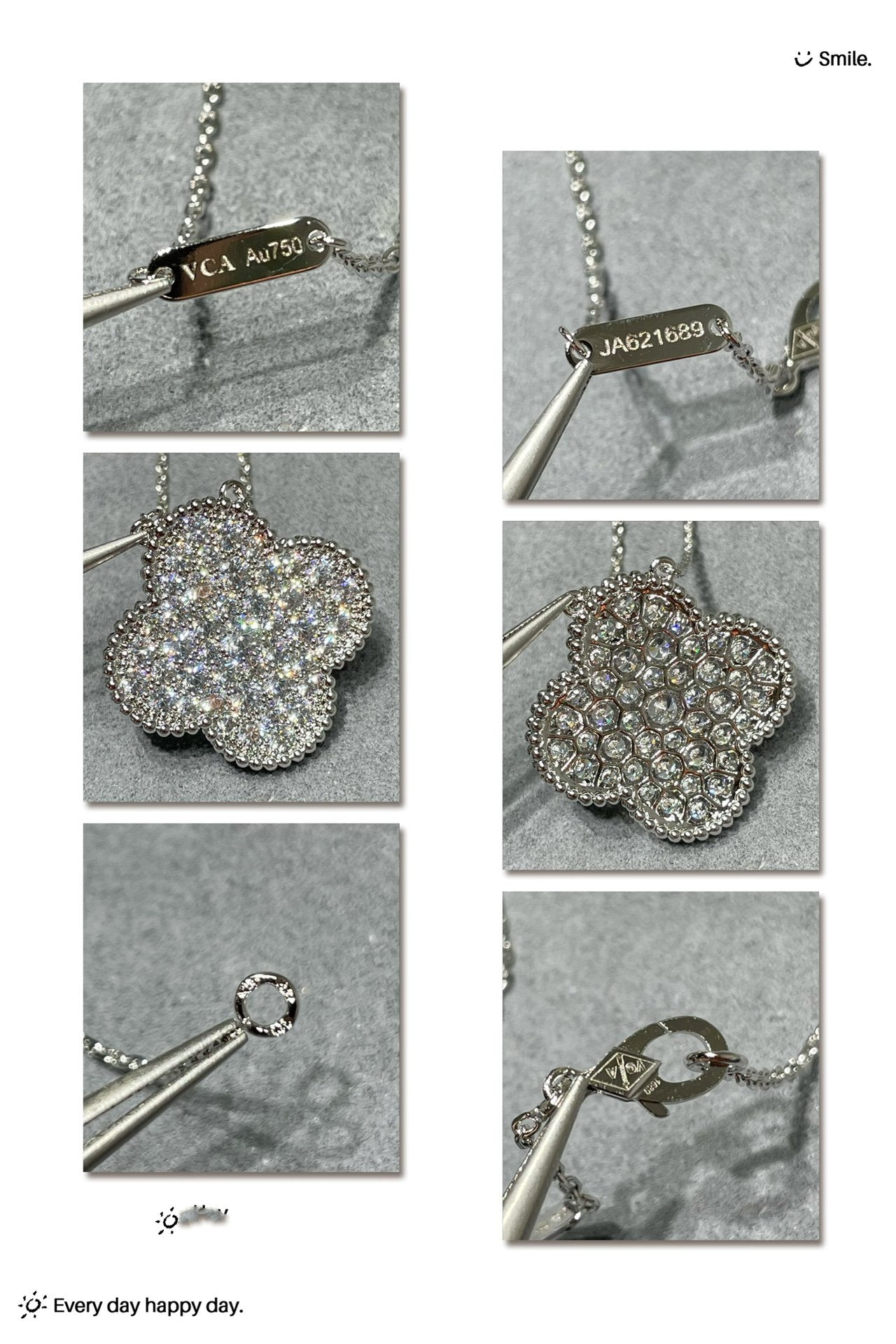 [Lucky Star]CLOVER 25MM LARGE PENDANT DIAMOND PAVED SILVER NECKLACE