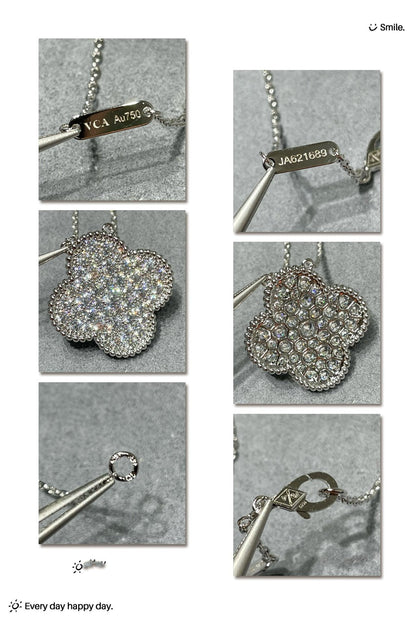 [Lucky Star]CLOVER 25MM LARGE PENDANT DIAMOND PAVED SILVER NECKLACE