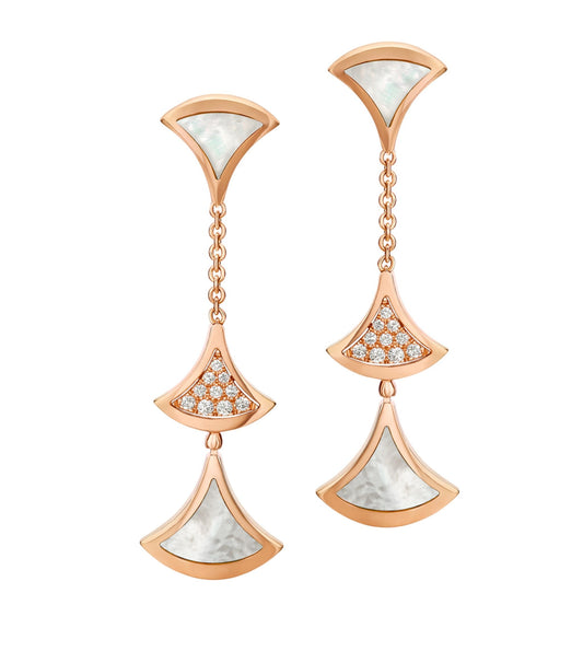 [Lucky Star]DREAM EARRINGS 3 MOTIFS DIAMOND MOP PINK GOLD