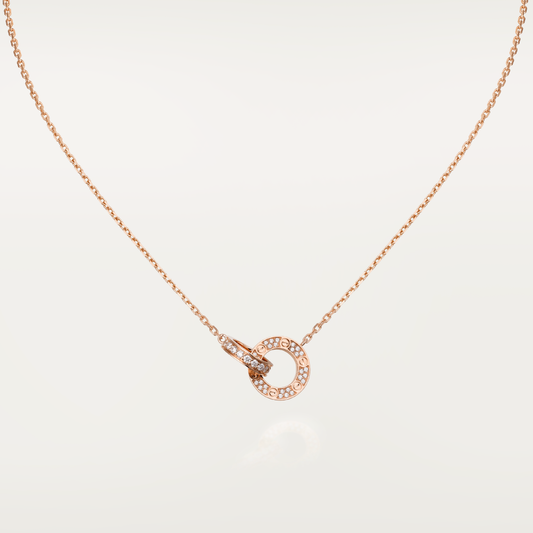 [Lucky Star]LOVE 7.6MM NECKLACE ROSE GOLD AND SILVER  FULL DIAMOND