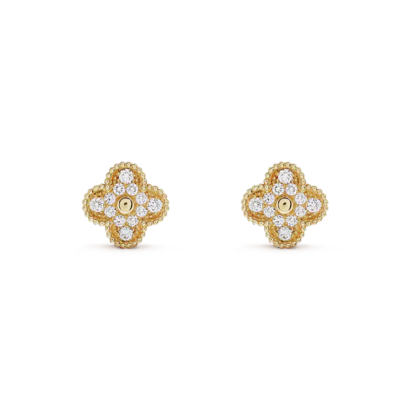 [Lucky Star]CLOVER MEDIUM 1 MOTIFS FUll DIAMOND EARRINGS