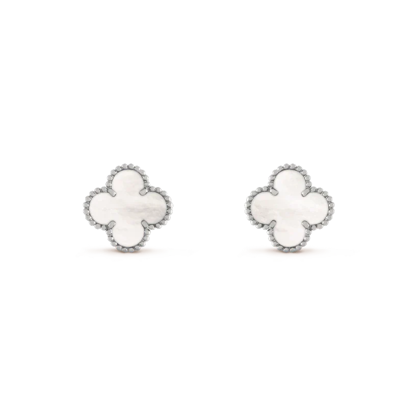 [Lucky Star]CLOVER MEDIUM 1 MOTIFS  WHITE MOP EARRINGS SILVER