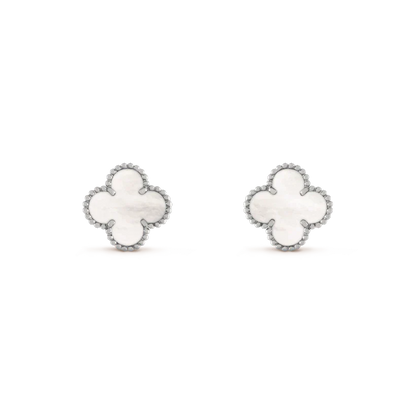 [Lucky Star]CLOVER MEDIUM 1 MOTIFS  WHITE MOP EARRINGS SILVER