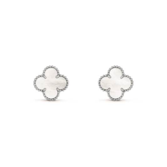 [Lucky Star]CLOVER MEDIUM 1 MOTIFS  WHITE MOP EARRINGS SILVER