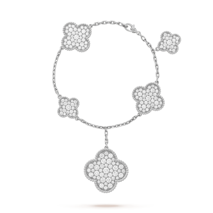 [Lucky Star]CLOVER 6 MOTIFS SILVER DIAMOND BRACELET