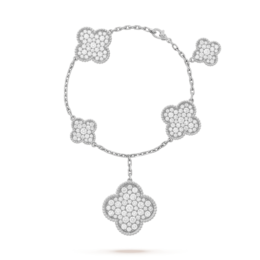 [Lucky Star]CLOVER 6 MOTIFS SILVER DIAMOND BRACELET