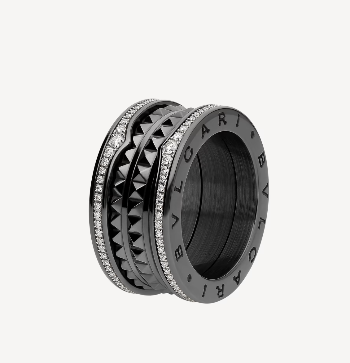 [Lucky Star]ZERO 1 ROCK FOUR-BAND BLACK CERAMIC WITH STUDDED SPIRAL AND PAVED DIAMONDS RING