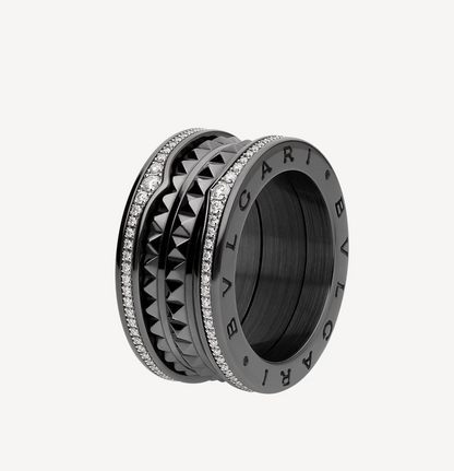 [Lucky Star]ZERO 1 ROCK FOUR-BAND BLACK CERAMIC WITH STUDDED SPIRAL AND PAVED DIAMONDS RING