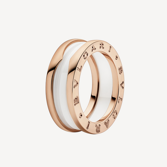 [Lucky Star]ZERO 1 TWO-BAND LOOPS AND WHITE CERAMIC SPIRAL PINK GOLD RING