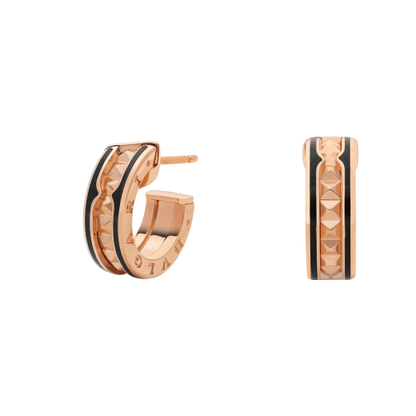 [Lucky Star]ZERO 1 ROCK PINK GOLD EARRINGS WITH STUDDED SPIRAL AND BLACK CERAMIC