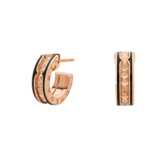 [Lucky Star]ZERO 1 ROCK PINK GOLD EARRINGS WITH STUDDED SPIRAL AND BLACK CERAMIC