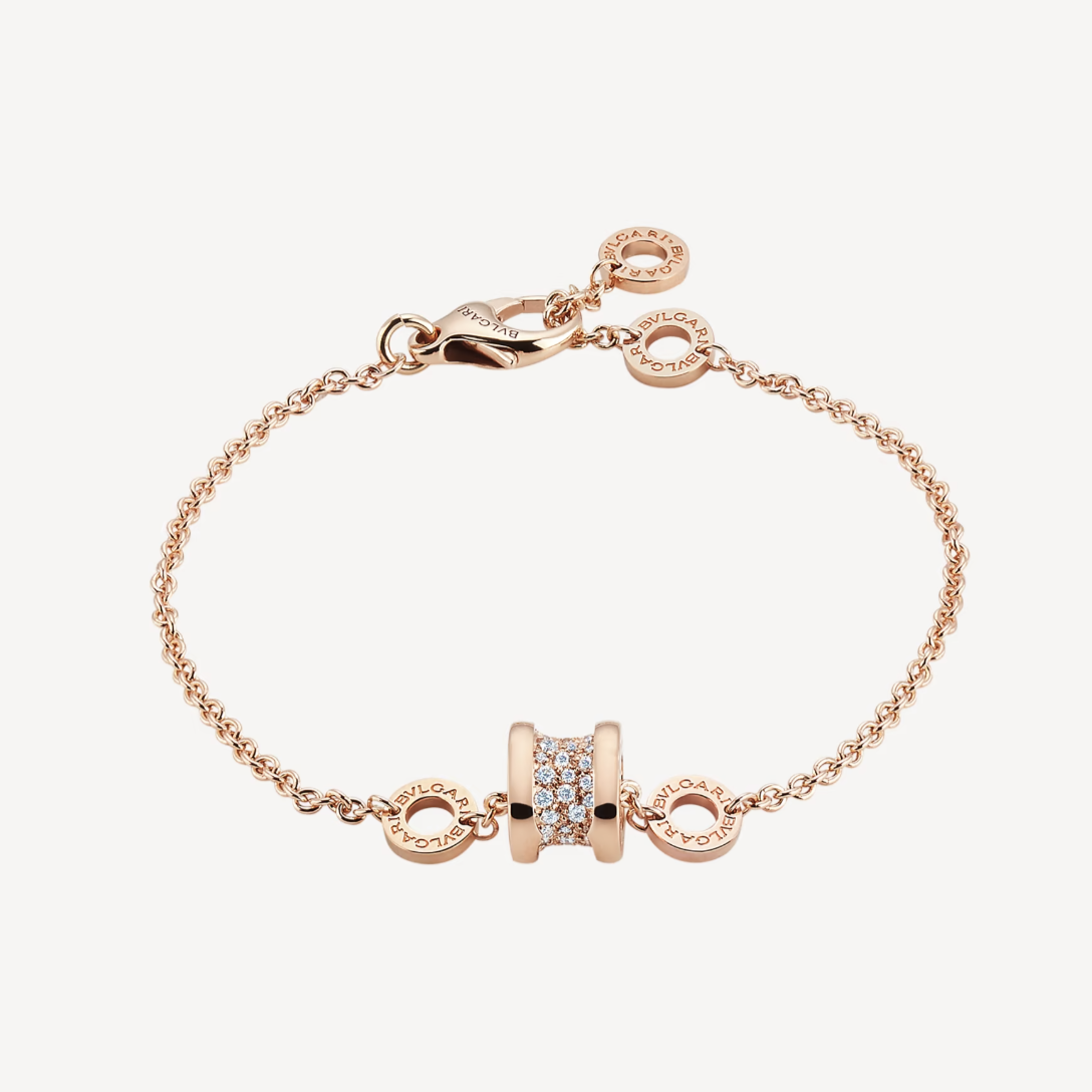 [Lucky Star]ZERO 1 SOFT PINK GOLD WITH PAVED DIAMONDS ON THE SPIRAL BRACELET