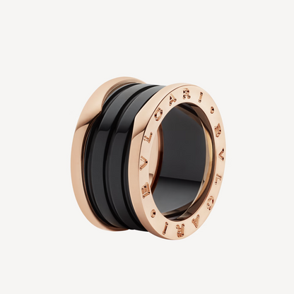 [Lucky Star]ZERO 1 FOUR-BAND LOOPS AND BLACK CERAMIC SPIRAL PINK GOLD RING
