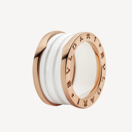 [Lucky Star]ZERO 1 FOUR-BAND LOOPS AND WHITE CERAMIC SPIRAL PINK GOLD RING