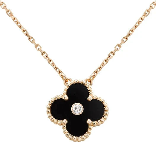 [Lucky Star]CLOVER 15MM DIAMOND ONYX NECKLACE