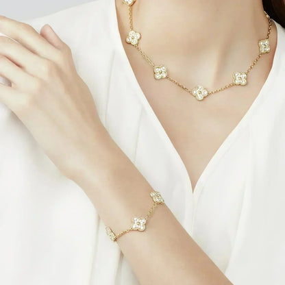 [Lucky Star]CLOVER 5 MOTIFS  FULL DIAMOND BRACELET