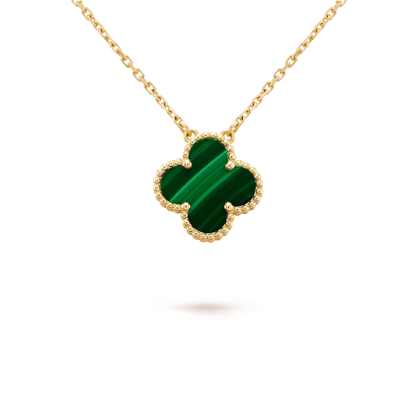 [Lucky Star]CLOVER 15MM MALACHITE SINGLE FLOWER  NECKLACE