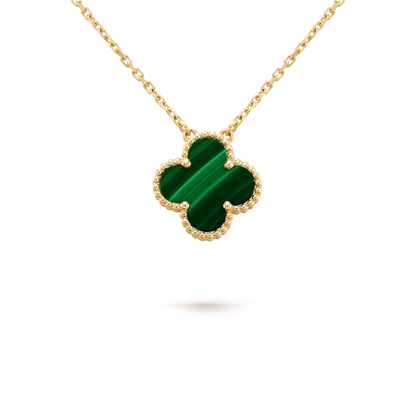 [Lucky Star]CLOVER 15MM MALACHITE SINGLE FLOWER  NECKLACE