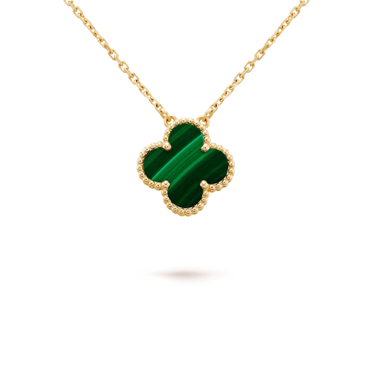 [Lucky Star]CLOVER 15MM MALACHITE SINGLE FLOWER  NECKLACE
