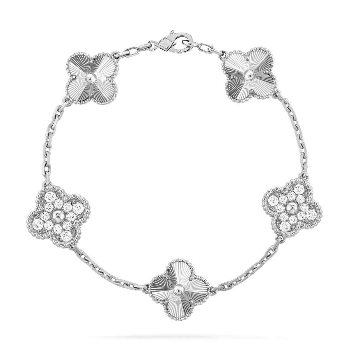 [Lucky Star]CLOVER 5 MOTIF SILVER DIAMOND BRACELET