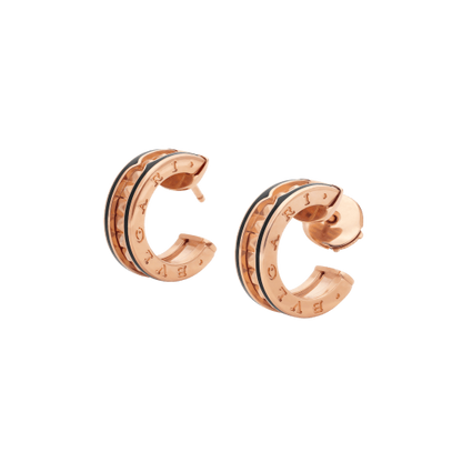 [Lucky Star]ZERO 1 ROCK PINK GOLD EARRINGS WITH STUDDED SPIRAL AND BLACK CERAMIC