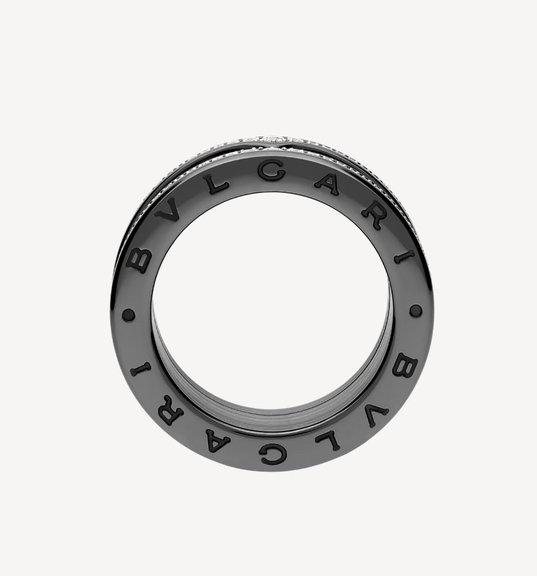 [Lucky Star]ZERO 1 ROCK FOUR-BAND BLACK CERAMIC WITH STUDDED SPIRAL AND PAVED DIAMONDS RING