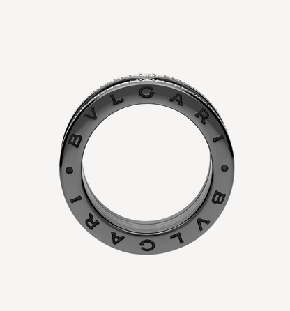 [Lucky Star]ZERO 1 ROCK FOUR-BAND BLACK CERAMIC WITH STUDDED SPIRAL AND PAVED DIAMONDS RING