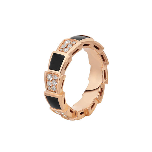 [Lucky Star]SERPENTI RING PINK GOLD BLACK MOP DIAMOND PAVED 4MM