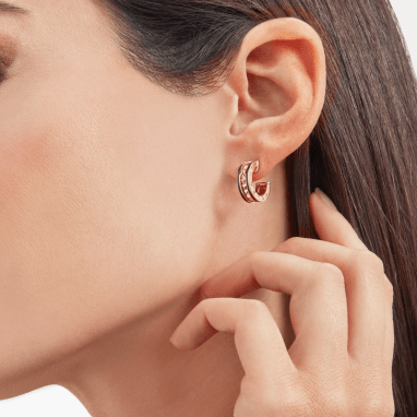 [Lucky Star]ZERO 1 ROCK PINK GOLD EARRINGS WITH STUDDED SPIRAL AND BLACK CERAMIC