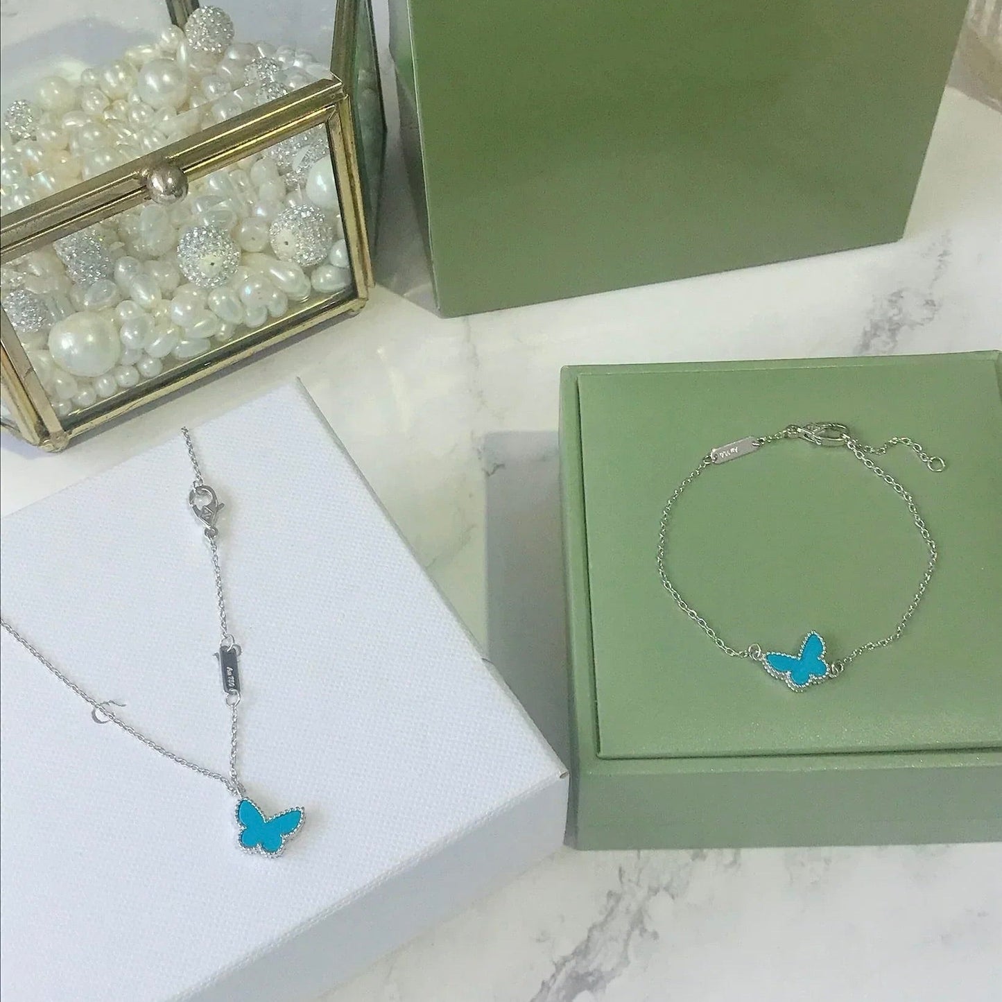 [Lucky Star]BUTTERFLY TURQUOISE BUTTERFLY BRACELET SILVER