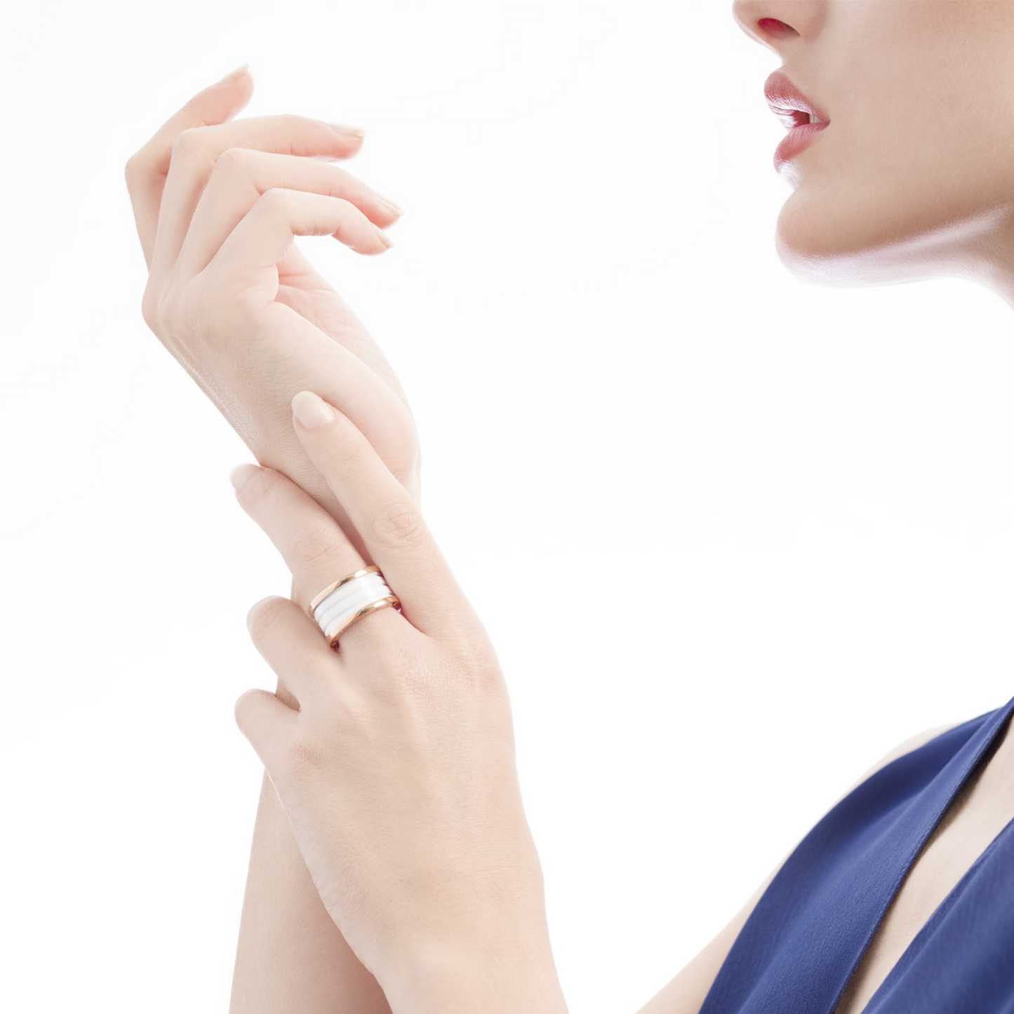 [Lucky Star]ZERO 1 FOUR-BAND LOOPS AND WHITE CERAMIC SPIRAL PINK GOLD RING