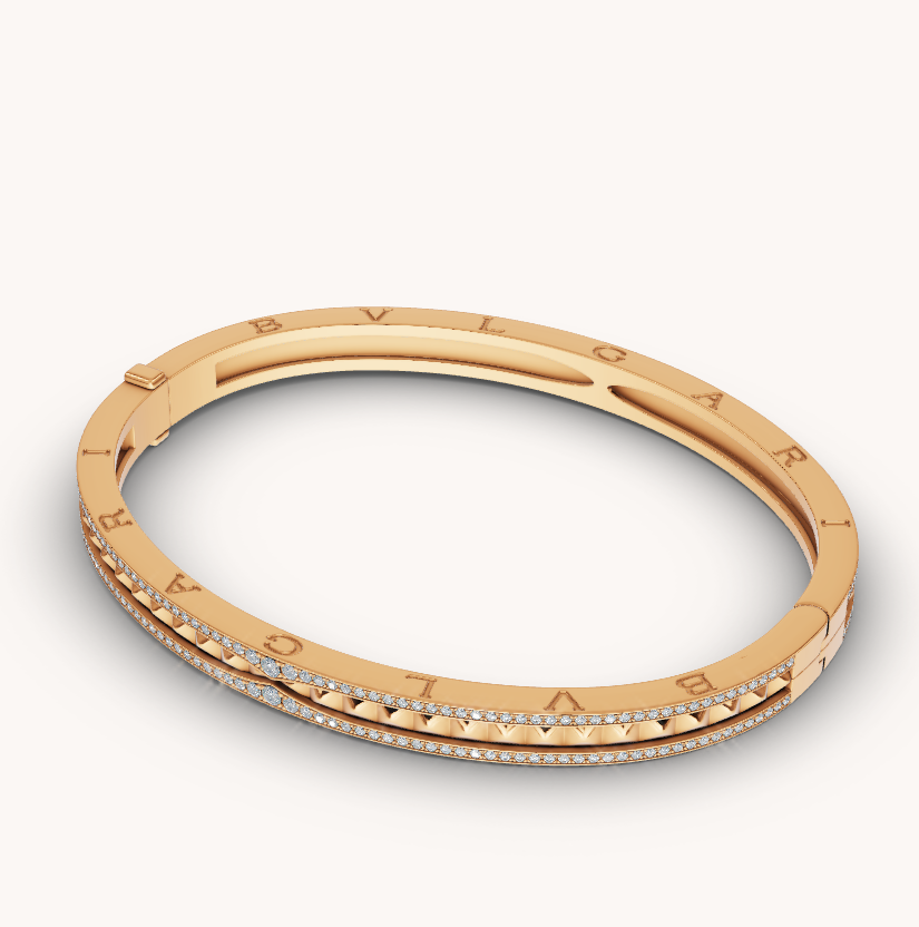 [Lucky Star]ZERO 1 SPIRAL AND PAVED DIAMOND GOLD BRACELET