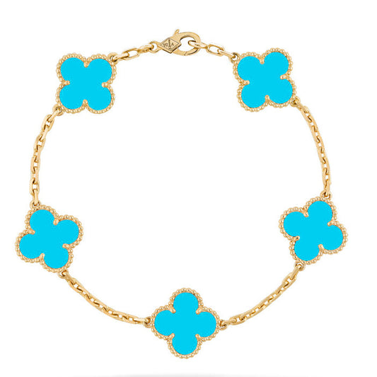 [Lucky Star]CLOVER 5 MOTIFS TURQUOISE BRACELET