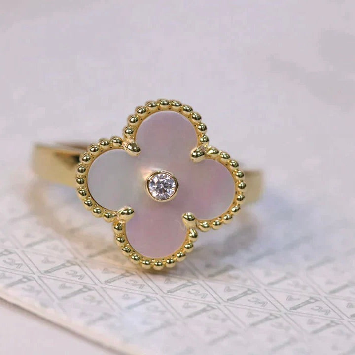 [Lucky Star]CLOVER PINK MOP RING GOLD DIAMOND