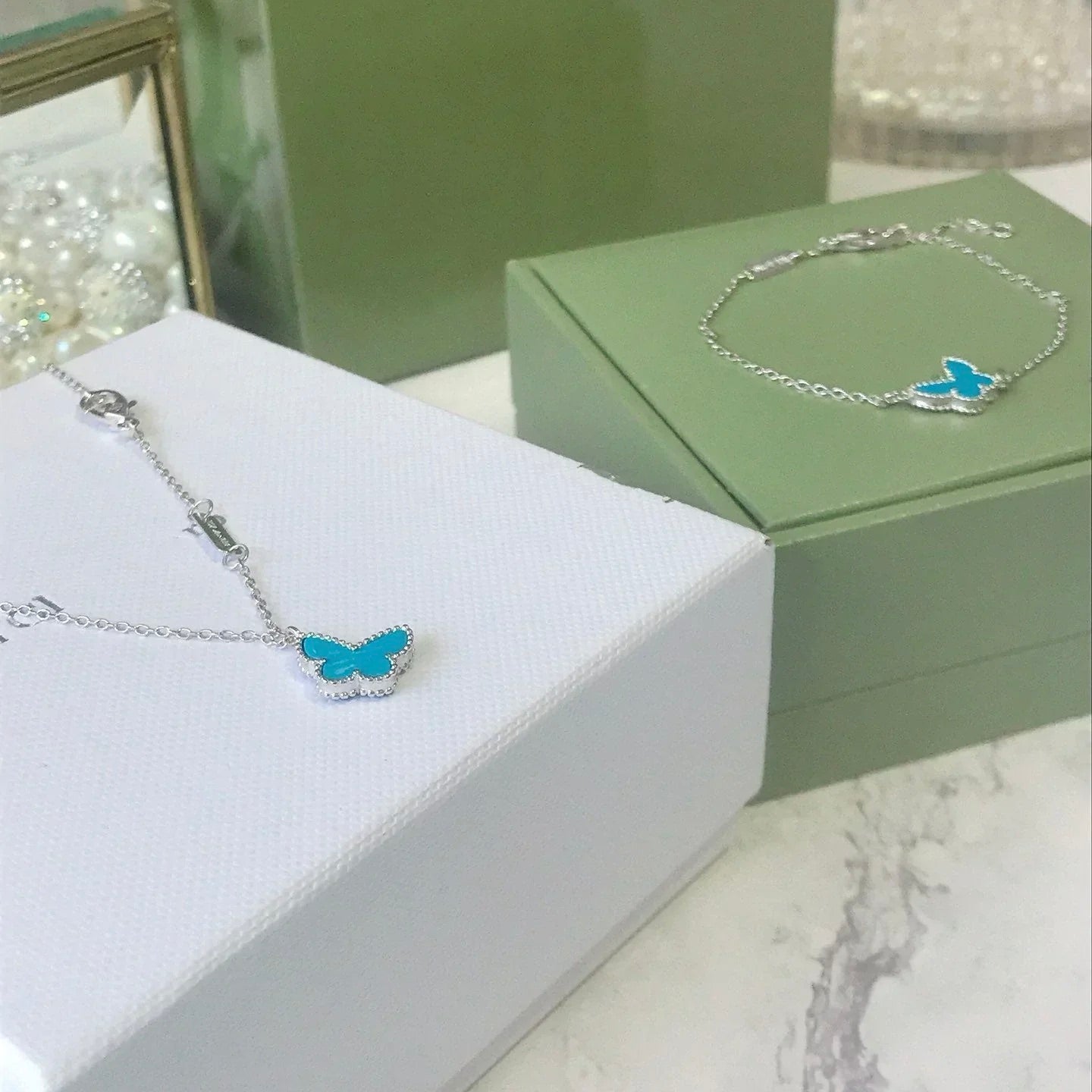 [Lucky Star]BUTTERFLY TURQUOISE BUTTERFLY BRACELET SILVER